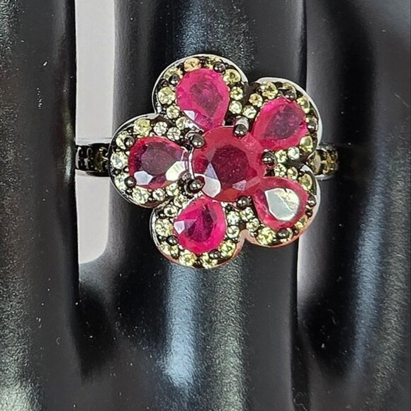 925 Sterling Silver Ring Sz 6.5 with Natural Round Ruby 6mm & Sapphire Gemstones - Picture 7 of 11